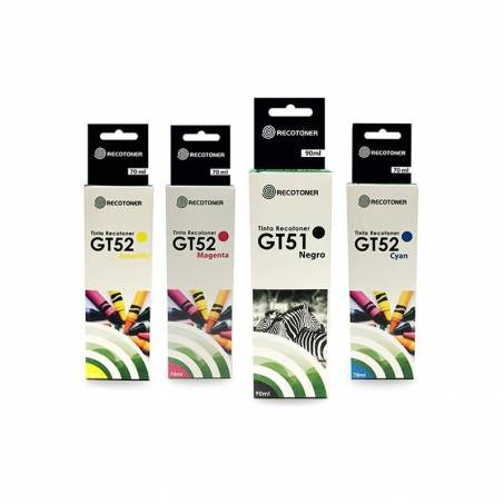 Pack 4 Tintas Botella HP GT51 y GT52